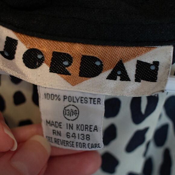 Colorblock Leopard Shirt Denim Collar Retro Black White Button 13/14 Dark Winter - Picture 6 of 11